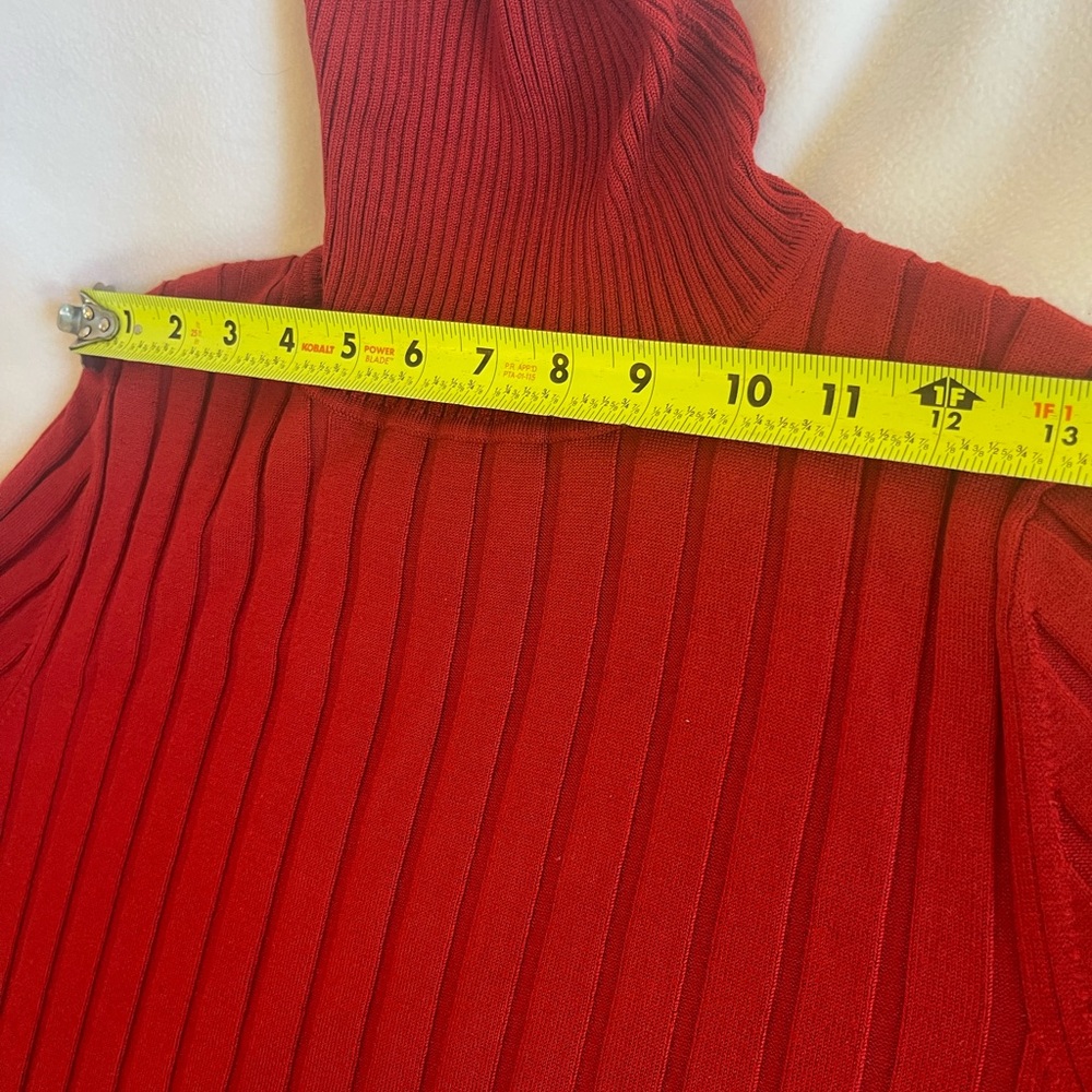 Red Silk Blend Ribbed Turtleneck Sweater XL Stretch Knit Minimalist Luxury Chic - Picture 7 of 14